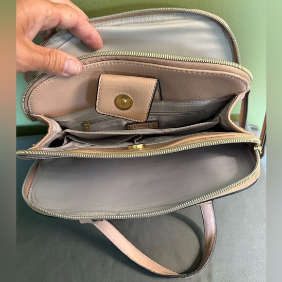 Nicole by Nicole Miller Light Pink Embossed Rose Top Handle Satchel - Picture 3 of 10